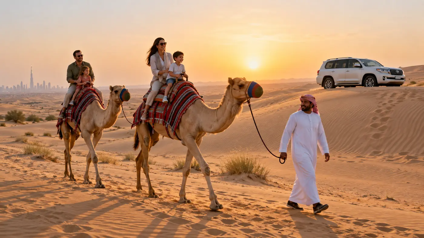 Camel riding during a morning desert safari Camel riding during a morning desert safari