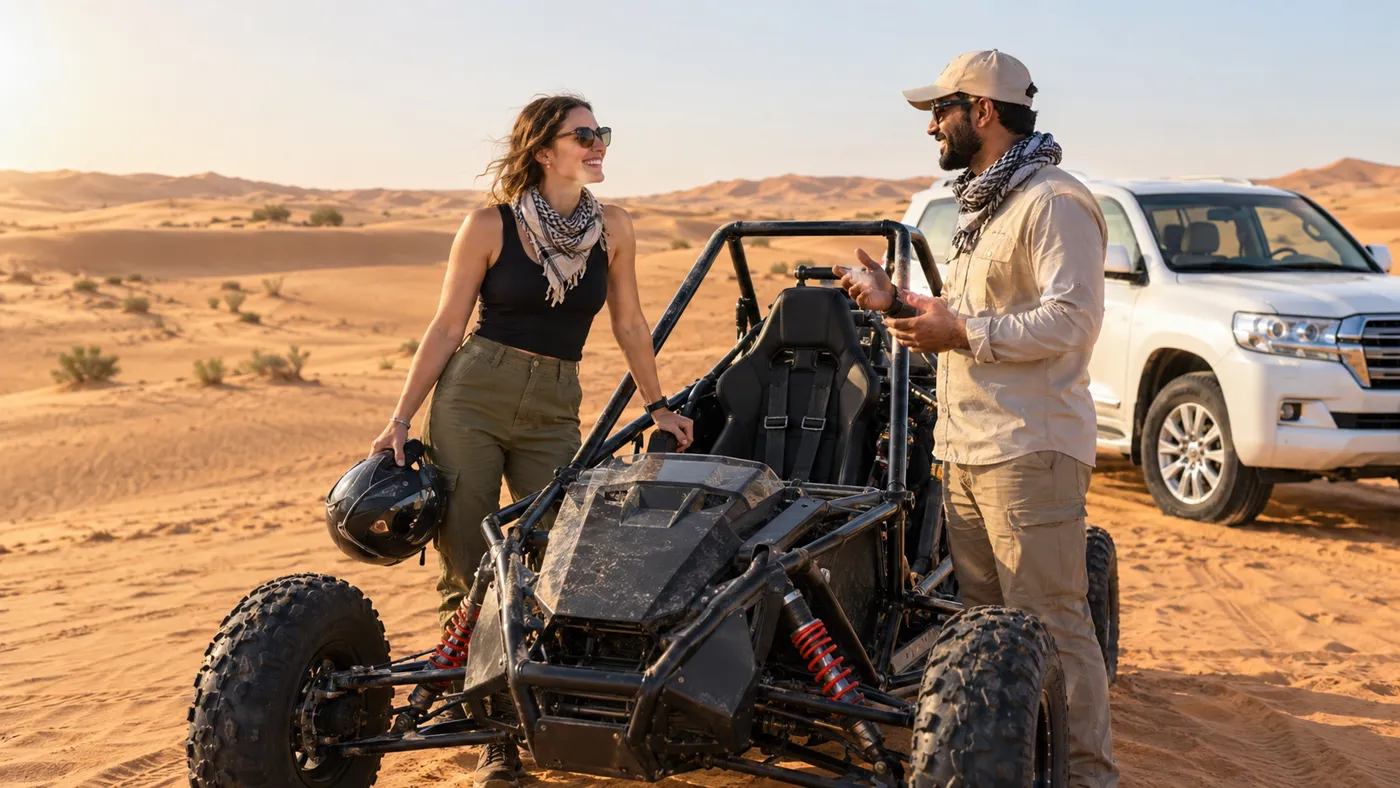 Solo driver on a guided one-seater dune buggy route in Dubai