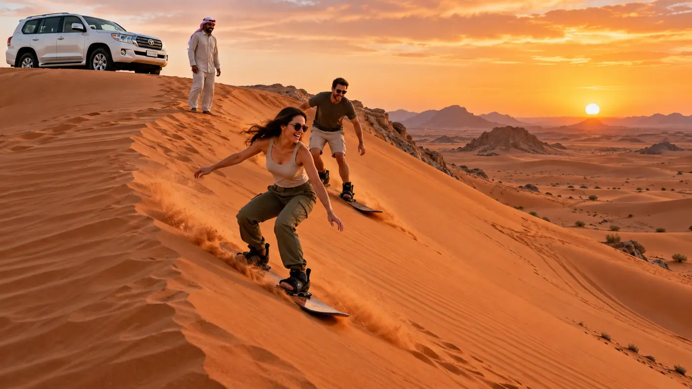 Sandboarding on Dubai red dunes Sandboarding on Dubai red dunes