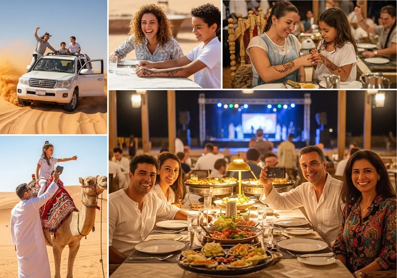 A family enjoying the many activities of an all inclusive desert safari with transfers.