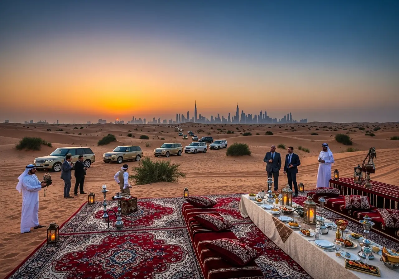 An exclusive setup for a private desert safari near Palm Jumeirah. private desert safari palm jumeirah