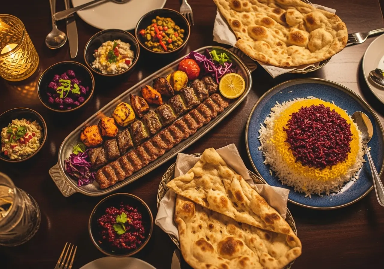 A delicious spread of authentic food on a Dubai Persian food tour.