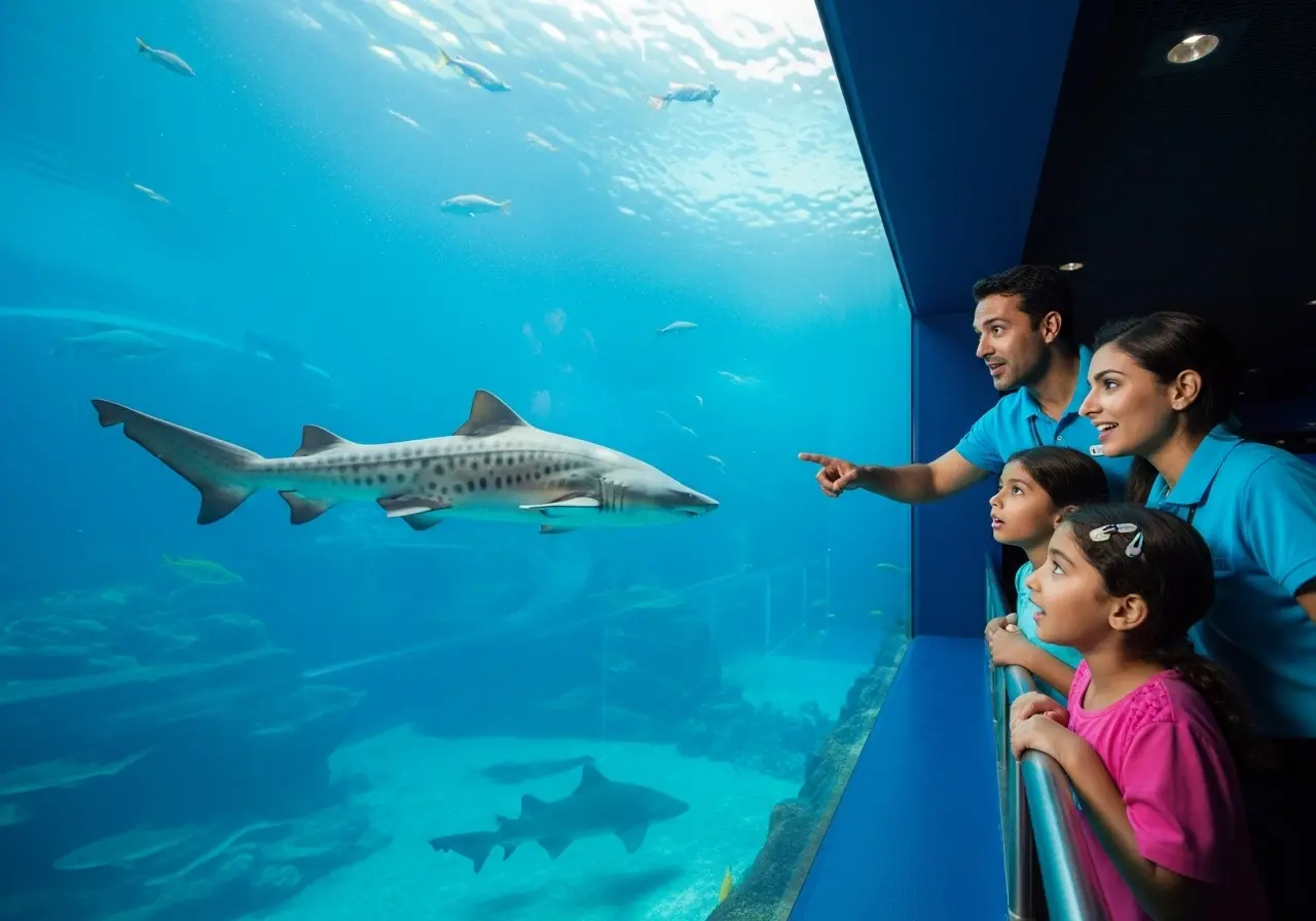 A family on a behind-the-scenes tour as part of their Dubai Aquarium VIP access.